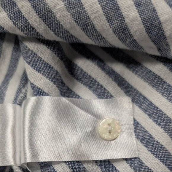 Orvis Linen Blend Womens XL Shirt Blue Striped Coastal Nautical Boat Beach - Picture 6 of 12